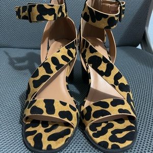 Qupid brand cheetah print strappy block heels.